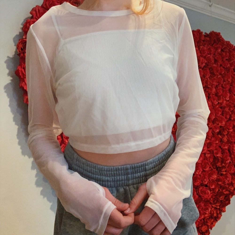 white long sleeve mesh top